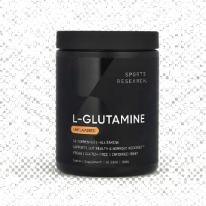 Black container of unflavored L-Glutamine
