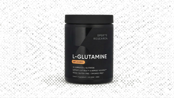 Black container of unflavored L-Glutamine