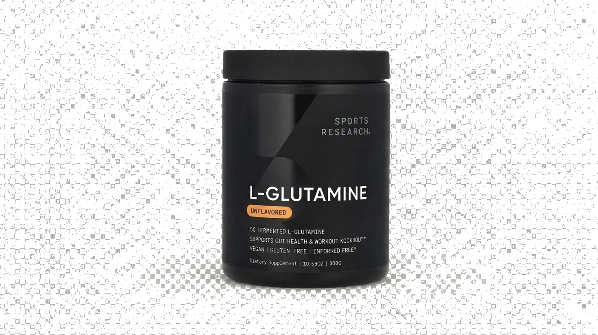 Black container of unflavored L-Glutamine